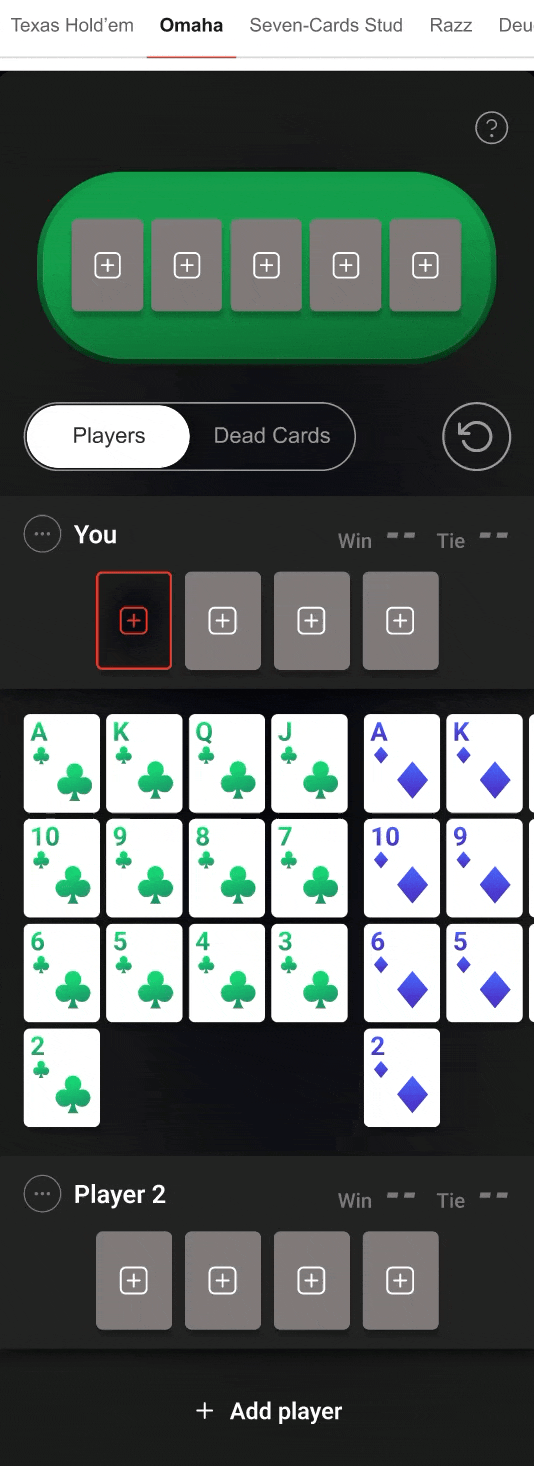 Minimum 2 players and maximum per variant enforced with toasts notification